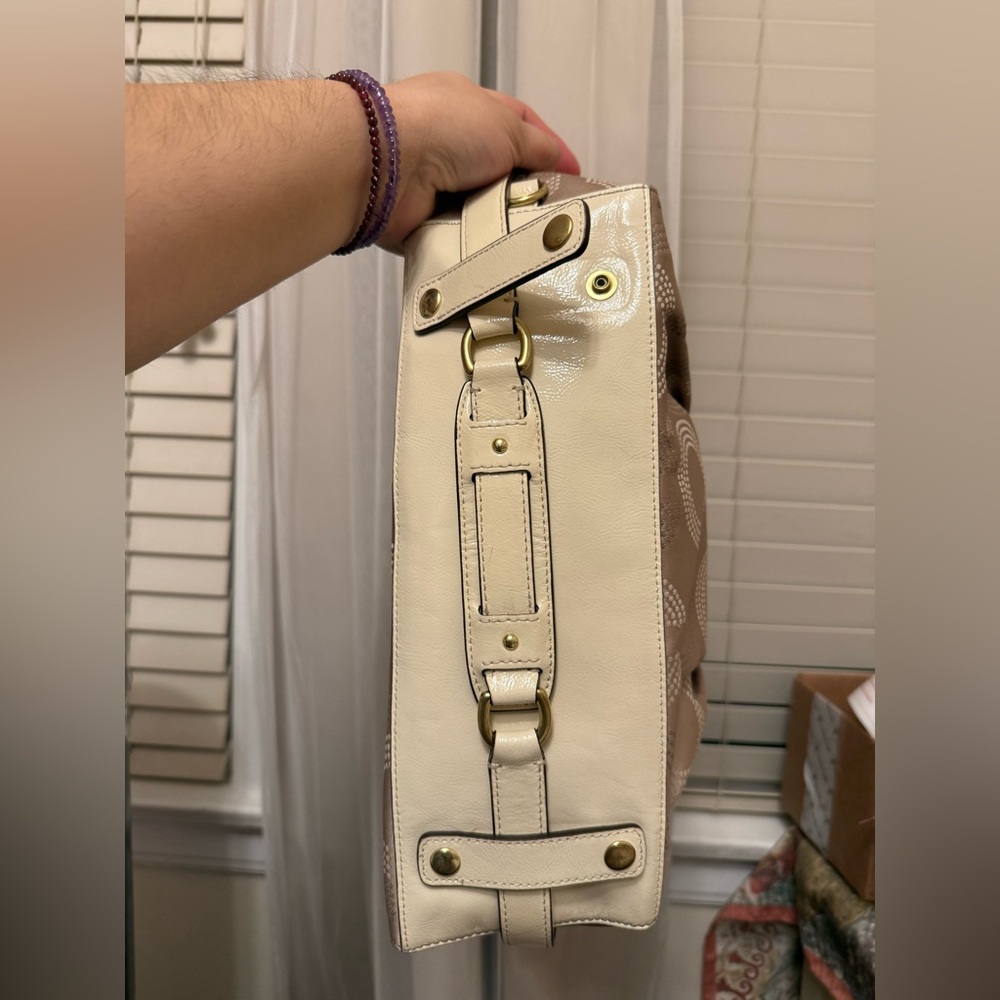 Coach  Ashley Taupe Signature Satchel with Cream Leather Trim - Picture 5 of 11